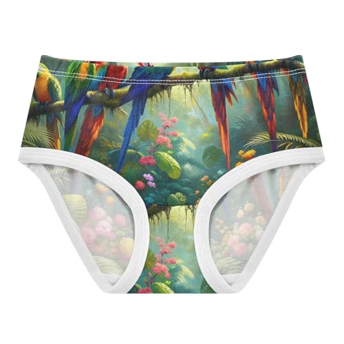 Toddler Briefs, Tropical Flower Parrot Cotton Girls Underwear, 2T–8 Years