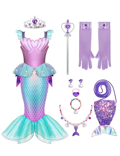 Spooktacular Creations Halloween Little Mermaid Costume with Mermaid Tail for Princess Girls 4-6 for Cosplay, Birthday Outfit