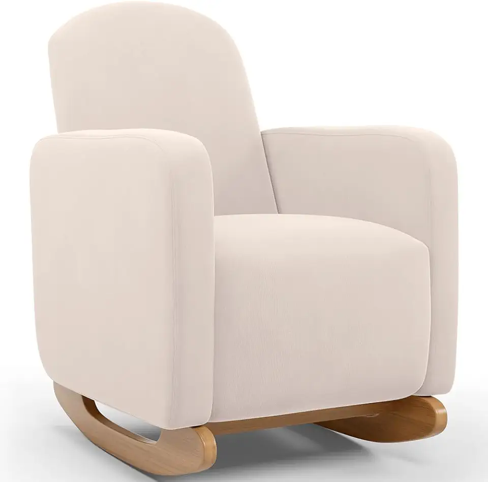 Poltrona de Amamentação com Balanço Orgânica Saori W01 Suede Bege - Lyam Decor