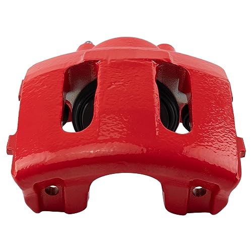 Image of TRQ Front Left Brake Caliper Performance Red Drivers Side | For 1990-2001 Jeep Cherokee 1990-1992 Comanche 1993-1998 Grand Cherokee 1993 Grand Wagoneer 1990 Wagoneer 1990-2006 Wrangler