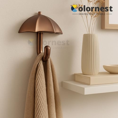 Image of 1 Pc Metal Hooks for Wall - Heavy Duty Umbrella Design Wall Hooks for Hanging | Towel, Clothes Hanger for Bathroom, Kitchen & Entryway | Rose Gold