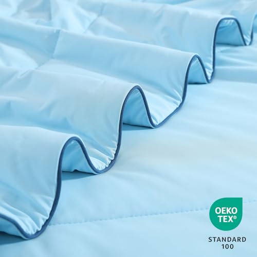 Monbix ChillChilla Cooling Comforter King Size-3 Pieces Cooling Blankets for Hot Sleepers and Night Sweats, Double-Sided Summer King Size Comforter Set, Breathable Lightweight Blanket Blue