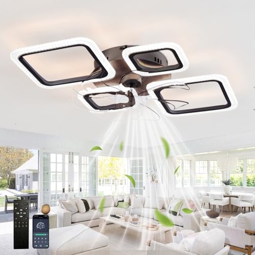 ZOMLBOF Ventilatore Da Soffitto Quadrato Con Luce Camere Da Letto,Led Plafoniera Con Ventilatore Con Dimmerabile Memoria App,Lampadario Ventilatore 6 Velocità Reversibile Con Tempistica,nero4