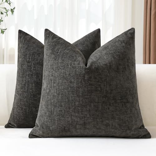JOTOM Set of 2 Cushion Covers 60x60 cm Soft Chenille Dark Grey Decorative Throw Pillow Covers 24x24 Inch Square Cushion Case Solid Pillowcases for Couch Sofa Living Room Bed Home Decor (Dark Grey)