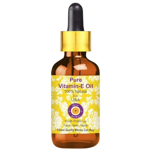 Deve Herbes Pure Huile de Huile de vitamine E avec compte-gouttes en verre qualité thérapeutique naturelle 15ml (0,5 oz)