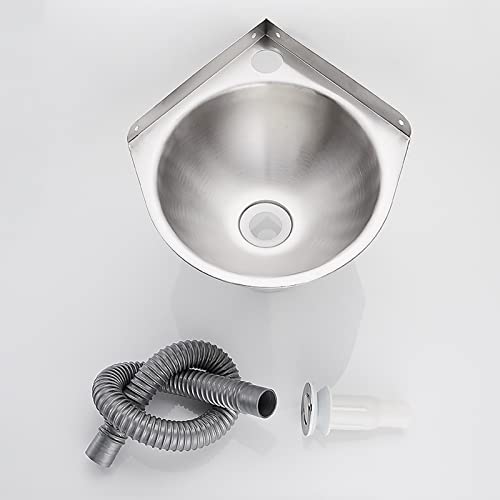 Lavabo de pared en esquina de acero inoxidable con diseño redondo compacto 6
