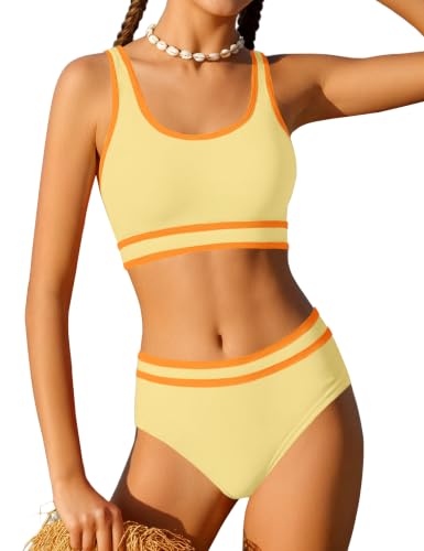 Image of Girls Swimsuit Double Strap High Waist Sporty Bikini Swimsuits Swim Cover Up Skirt 3 Piece Set