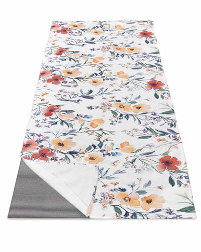 BOSIJOY Yoga Mat Towel,Watercolor Seamless Flower Art Non Slip Sweat Absorbent Hot Yoga Towels with Corner Pockets,Spring Blossom Floral Leaf Soft Microfiber Towel for Pilates Bikram 70