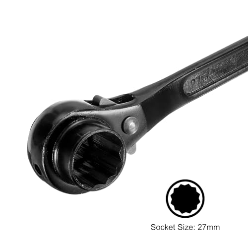 sourcing map 24 x 27mm Hexagon Scaffold Podger Ratchet Spanner Ratcheting Socket Wrench Tool (Black) - Image 3