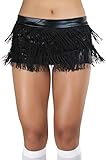 ToBeInStyle Women's Fringed Mini Skirt With Lame Waist Band - Black