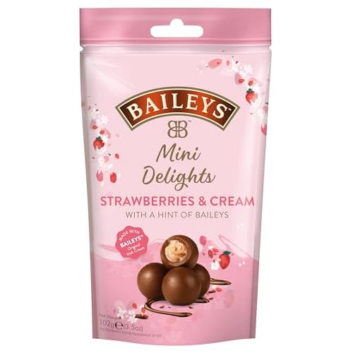 Baileys Chocolate Mini Delights Strawberries & Cream | 1 x 102 g | zartschmelzende Mini-Pralinen | Pralinen Geschenk | gefüllt mit Baileys Likör