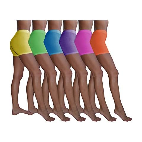 Sexy Basics Women's 6 Pack Cotton Stretch Light Weight Boyshort Boxer Brief Undershorts, 6 Pack- Neon-green/Orange/Blue/Pink/Purple/Yellow, L Cover