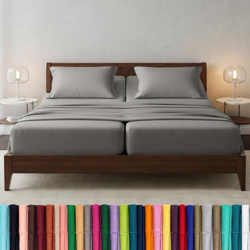Image of Elegant Comfort Luxury 1500 Premium Hotel Quality Microfiber 5-Piece Sheet Set - Wrinkle Resistant, All Around Elastic Fitted Sheet, Deep Pocket up to 16 inch, Split King, Grey