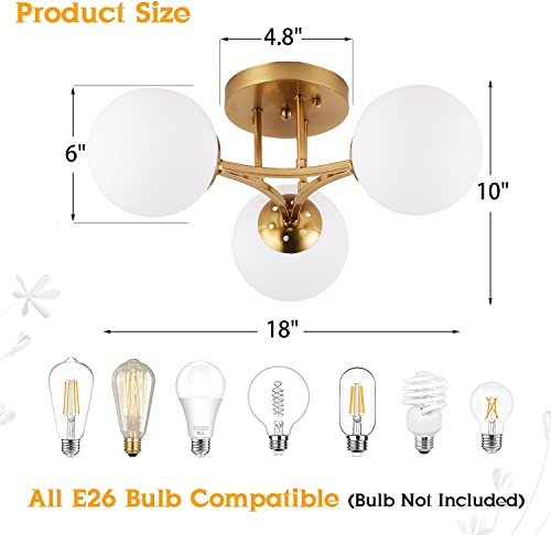 Mid Century Modern Ceiling Light Semi Flush Mount Ceiling Light Sputnik Light Fixture Chandeliers Frosted Glass Gold Brass Chandeliers Living Room Dining Room Bedroom 3 Lights #TOP3