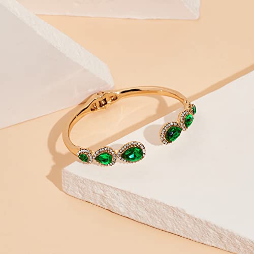 Tovaba Open Cuff Bangle Bracelet Green Bracelets For Women Rhinestone Bracelet Fashion Jewelry Gift #TOP4