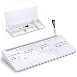 Varhomax Glass Weekly Dry Erase Desk White Board, Desktop to Do List Planner Whiteboard Calendar with Storage Caddy Memo for Home and Office, White