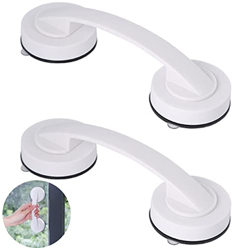 2 Piezas Mango de Movilidad con Ventosa Puerta, Asidero con Centosa, Blanco Asideros de Baño de Succión, Mango de Vidrio con Ventosa para Pasamanos de Baño, Adecuado para Baño y Gabinete Cover