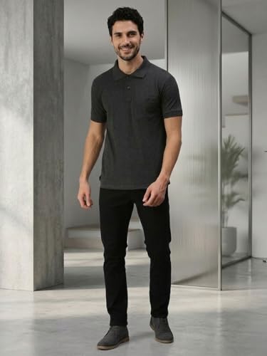 Image of Lux Cozi Men's Polo T-Shirt Regular Fit Half Sleeves with Pocket | Cotton Blend Polo Neck Collar T-Shirt for Men | Casual, Office Comfortable Breathable T-Shirt | Stylish Plain Tee