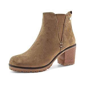 JABASIC Women Casual Suede Ankle Booties Block Heel Slip On Chelsea Boots (8,LT Brown)