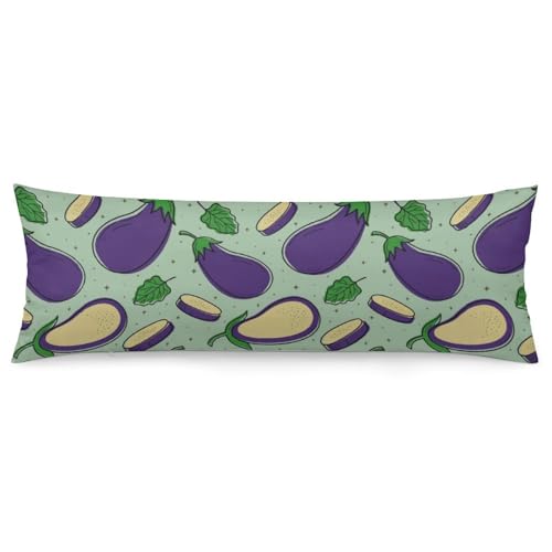 Velumair Cartoon Cute Eggplant Body Pillow Cover with Zipper 20x54 Inches Soft Bed Decor Body Pillow Protector Long Pillowcase for Bedroom Decoration