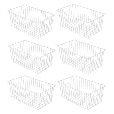 Nprohuge 16" Upright Freezer Organizer Baskets, Wire Storage Bins Large Bakset for Freezer, Pantry, Kitchen, Bathroom Organizing, White, Set of 6