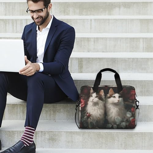 Bolso bandolera para laptop con diseño de flores y gatos miniatura 3