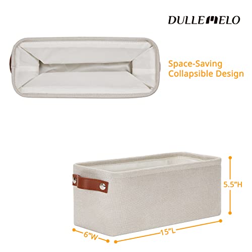 Image of DULLEMELO Small Storage Basket, Toilet Paper Basket Narrow Storage Bin for Bathroom, Bathroom Basket for Organizing with Leather Handles, Canvas Storage Basket for Toilet Magazine Holder(Beige)