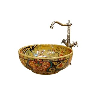 Jingdezhen – Lavandino rotondo in ceramica, stile europeo, per guardaroba, bagno, solo 1 lavabo