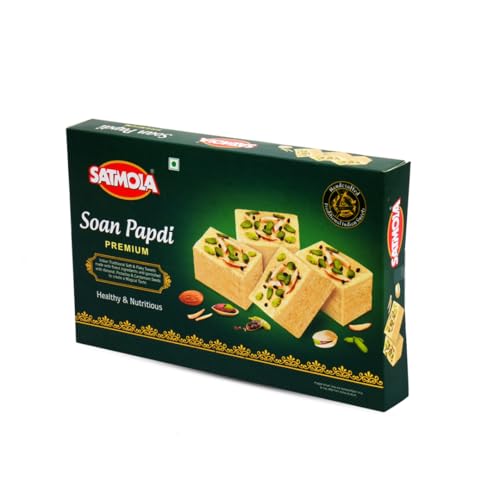 Image of Satmola Soan Papdi - 400g Instant Ready To Eat | Delicious Crispy & Flaky Indian Sweets | Festive Delight, Great Gift Pack | Fresh Almonds and Pistachio