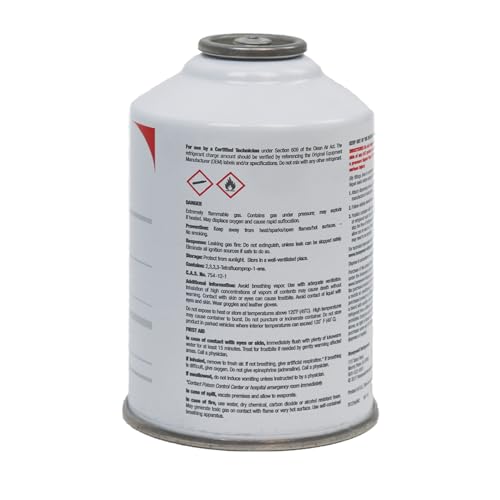 Image of ZeroR Genuine R1234YF Refrigerant Can for Automotive AC Systems - HFO-R1234YF, SSV Can with Reverse-Thread Design, Included Service Sticker - Compatible with R1234YF Systems - 8 Oz, 4 Can