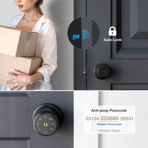 ThorBolt G1 Fingerprint Door Knob Lock with Keypad, Black - 3