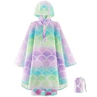 WAWSAM Kids Rain Poncho Waterproof Boys Girls Portable Raincoat Rain Jacket Lightweight Rainwear for Age 3-15