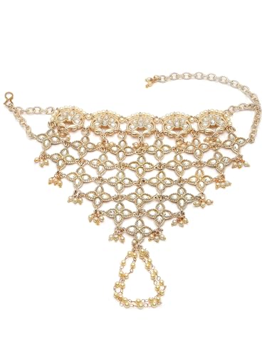 Image of Karatcart Gold Plated Baby Pink Pearl Chain Kundan Hathphool
