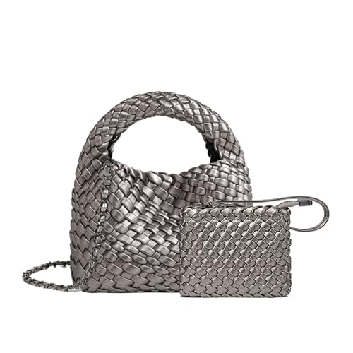 Image of JINMANXUE Fashion Mini Handbag For Women, Woven Tote Bucket Composite Bag Knitting Chain Bags, Crossbody Shoulder Purses