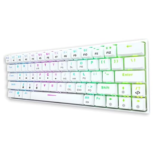 60% Teclado mecánico Gaming, Bluetooth 5.1, Teclado inalámbrico para Ordenador, 63 Teclas, Compacto con retroiluminación RGB, batería de 1900 mAh para escritores Gamers (Interruptor Azul, Blanco)