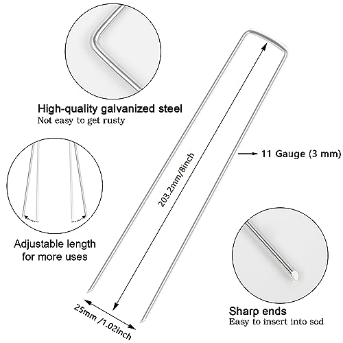Image of FEED GARDEN 8 Inch 100 Pack Galvanized Landscape Staples 11 Gauge Anti-Rust Garden Stakes Landscaping Fabric SOD Pins Yard Stakes for Weed Barrier Fabric