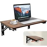 GHWMYD Folding Shelf Wall Mounted for Small Space, Rustic Wooden Wall Table for Living Room Bedroom Decor, Home Office Floating Fold Down Desk, Media Shelves with Heavy-Duty Brackets Holds Up to 30lbs