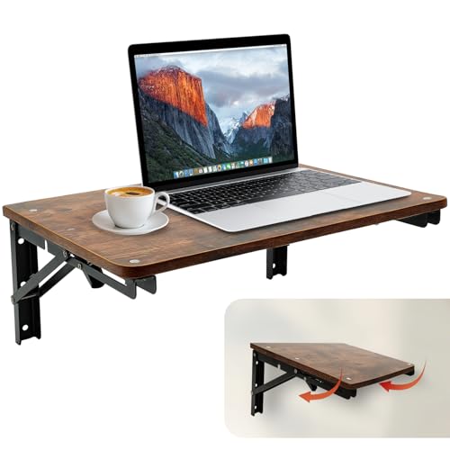 GHWMYD Folding Shelf Wall Mounted for Small Space, Rustic Wooden Wall Table for Living Room Bedroom Decor, Home Office Floating Fold Down Desk, Media Shelves with Heavy-Duty Brackets Holds Up to 55lbs
