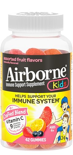 Airborne Vitamin C 500mg (per Serving) Kids Assorted Fruit Flavored Gummies (42 Count in a Bottle), Gluten-Free Immune Support Supplement with Vitamins A C E, Selenium, Echinacea & Ginger Airborne Vitamin C 500mg (per Serving) Kids Assorted Fruit Flavored Gummies (42 Count in a Bottle), Gluten-Free Immune Support Supplement with Vitamins A C E, Selenium, Echinacea & Ginger
