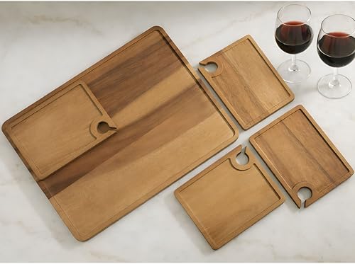 SANGO Atelier Acacia Wood Wine Appetizer Set with Serving Tray- 5-Piece Reversible Charcuterie and...