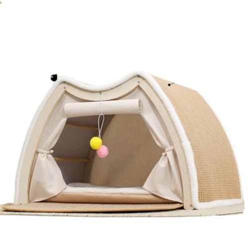 Sdvieuk 猫 ベッド 猫 爪とぎ 四季通用 半密閉型 通気性 大容量 クッション付き 猫 爪研ぎ 無垢材フレーム 頑丈 耐久性 圧力緩和 組み立て簡単 猫 ハウス ペットテント 小型犬・多猫家庭向け (C)