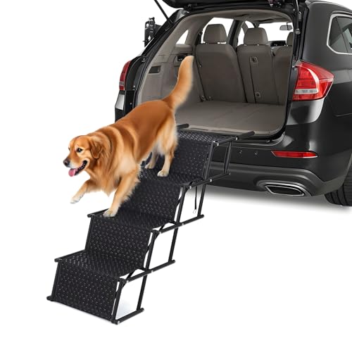 YASICA ペット ステップ 犬用踏み台 犬 階段 ドッグステップ 犬 ステップ 犬用階段 折りたたみ式ペットラダー ステンレス製骨格 + オックスファブリック 80kg 耐荷重 り止め加工 固定クリップ付き 厚地生地 耐磨耗塗装 軽量で持ち運び簡単 腐