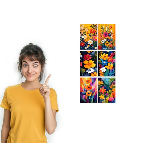 Image of SiddArtify Floral Wall Art Prints Set - Colorful Botanical Poster Decor for Living Room Bedroom - Set of 2-4x6 Inch - Board (Pack of 6) - Sticker (Pack of 6)