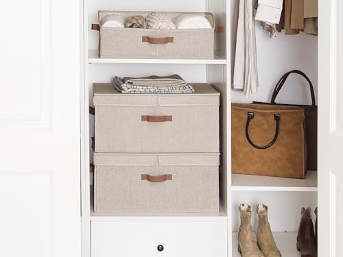 StorageWorks Extra Large Storage Bins with Lids, 55L Decorative Organizer with Divider Board, Fabric Boxes with Handles, Mixing of Brown & Beige, 2-Pack by StorageWorks - Image 4