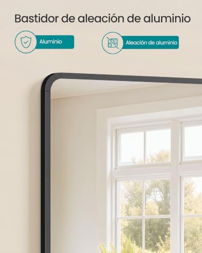 Miniatura 4 de Songmics Espejo De Baño, Espejo De Pared, Rectangular, Marco De Aluminio, 91 X 61 Cm, Lámina De Seguridad, 2 Opciones De Montaje, Para Salón, Dormitorio, Negro Tinta Lwm010bd01