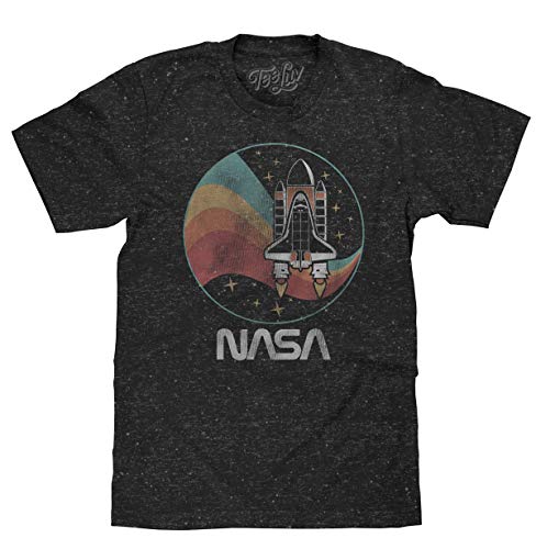 Tee Luv NASA Space Shuttle Shirt - NASA Worm Logo Confetti Stars T-Shirt (Large)