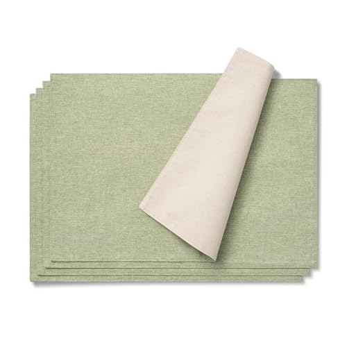 AOKSUNOVA Platzset Stoff Tischset Leinen Platzset Baumwolle Platzdeckchen 4er Set 33 x 48 cm Salbeigrün + Cremeweiß