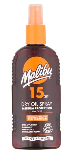 Malibu Sun SPF 15 Non-Greasy Dry Oil Spray for Tanning Tan Enhancing & Moisturising Body Oil Mist Water Resistant 200ml