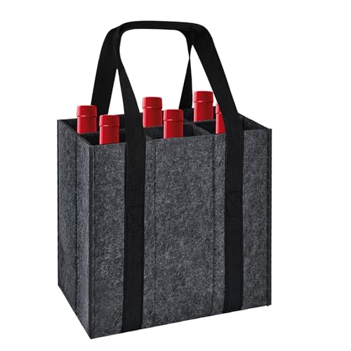 Rwbimti Sac porte-bouteilles en feutre à 6 compartiments de 1,5 litre, porte-bouteilles pliable, panier à bouteilles résistant à la déchirure,...
