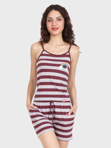 Image of Evolove Women's Cotton Slip & Short Set Sleevesless Round Neck Night Suit Set Super Soft Comfortable (Slip-NS)